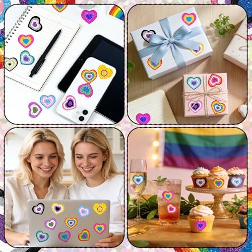 LGBTQ Pride Rainbow Stickers – 1000Pcs LGBTQ Rainbow Heart Laser Rainbow Heart