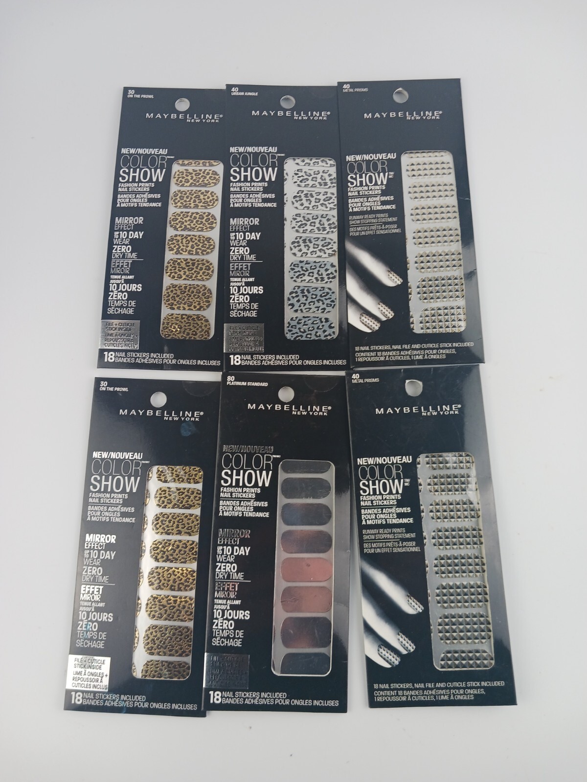 6 PACK MAYBELLINE COLOR SHOW FASHION PRINTS 80, 40,30 NAIL STICKERS