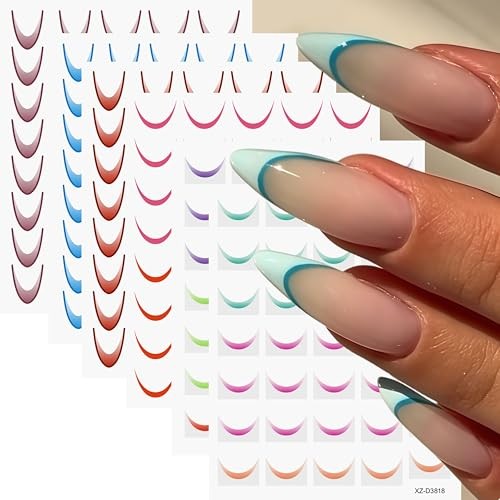 18 Sheets Gradient Color French Tip Line Nail Art Stickers 3D Colorful Style12