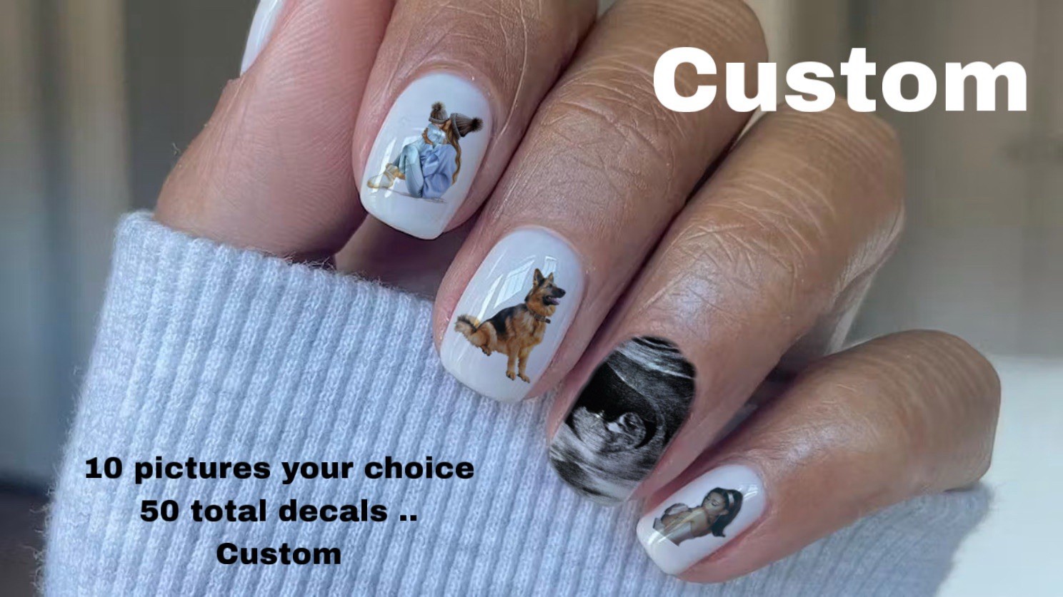 Custom Personalized Finger Nail Decals Clear Waterslide Transfer Set of 50