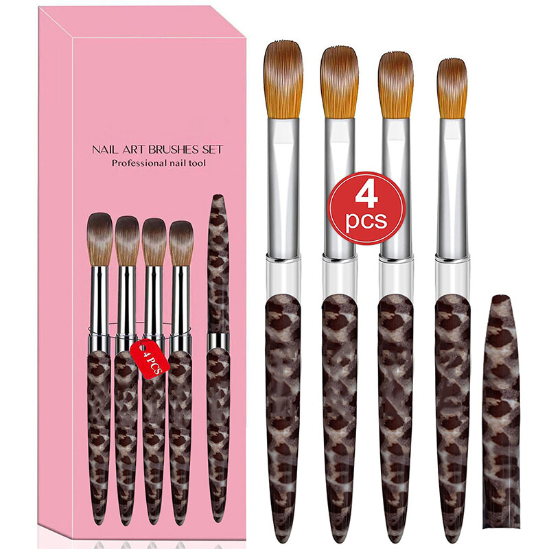 4pcs Kolinsky Nail Art Brush Pen Set for Acrylic Application Manicure E