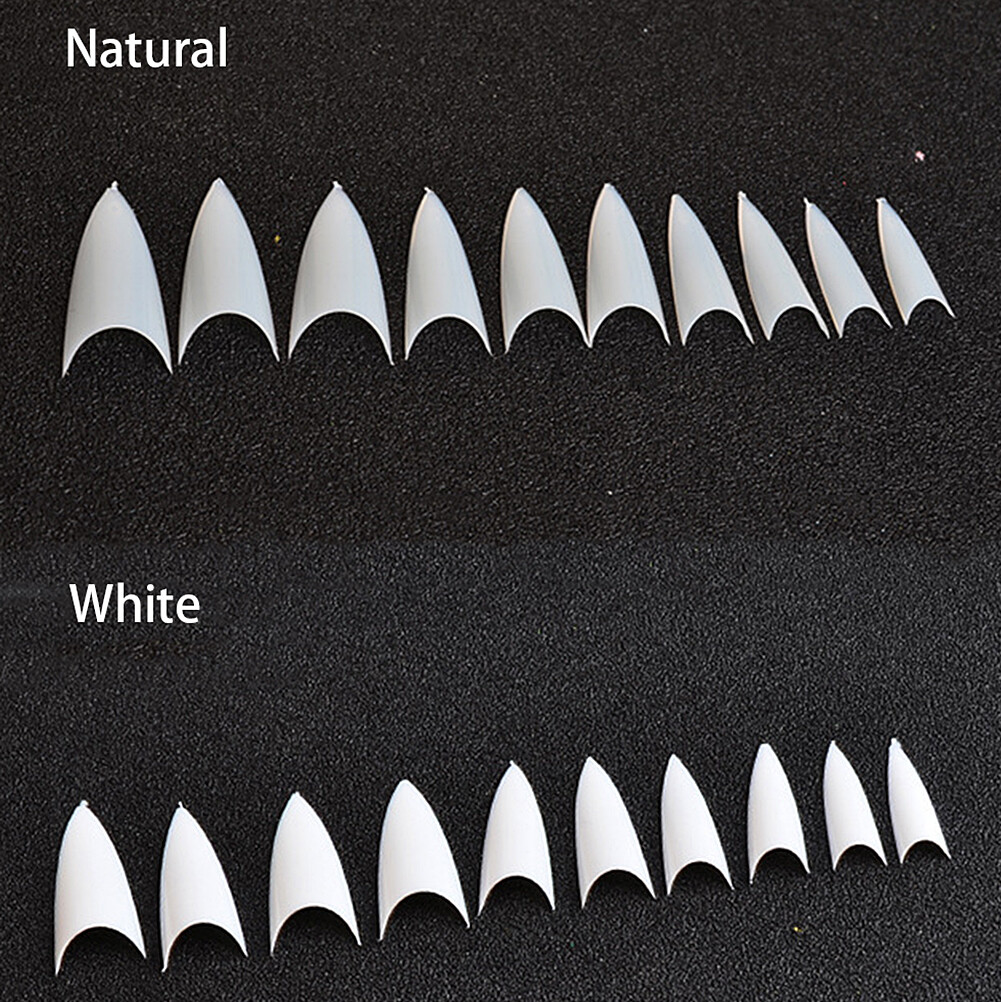 US 500-1000Pcs Stiletto French False Fake Acrylic Nail Tips Coffin Nails Long