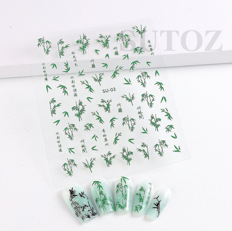 3D Nail Art Sticker Character Leaf Bamboo Decals Manicure Peel & Stick DIY NS32