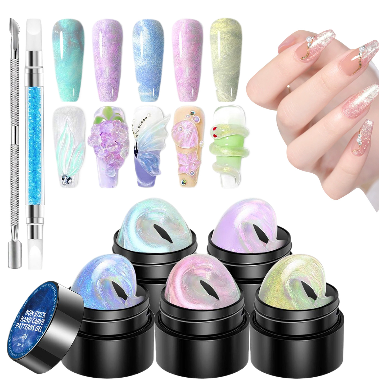 3D Nail Art Gel 5 Colors Sculpting Gel Nail Solid Molding Designs Non-Stick