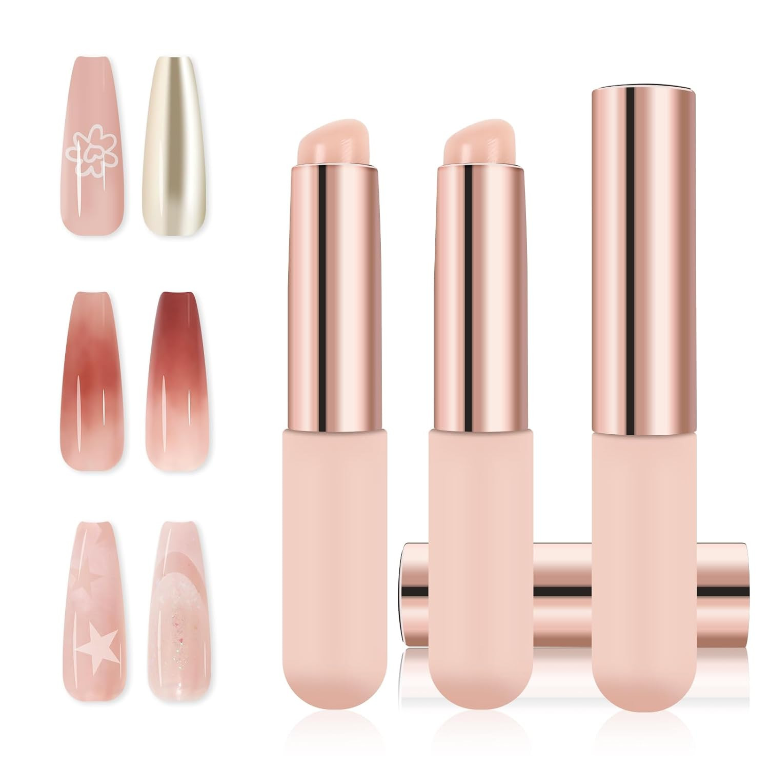 3Pcs Pink Silicone Nail Art Brushes Ombre Chrome French Nail Stamping Tools