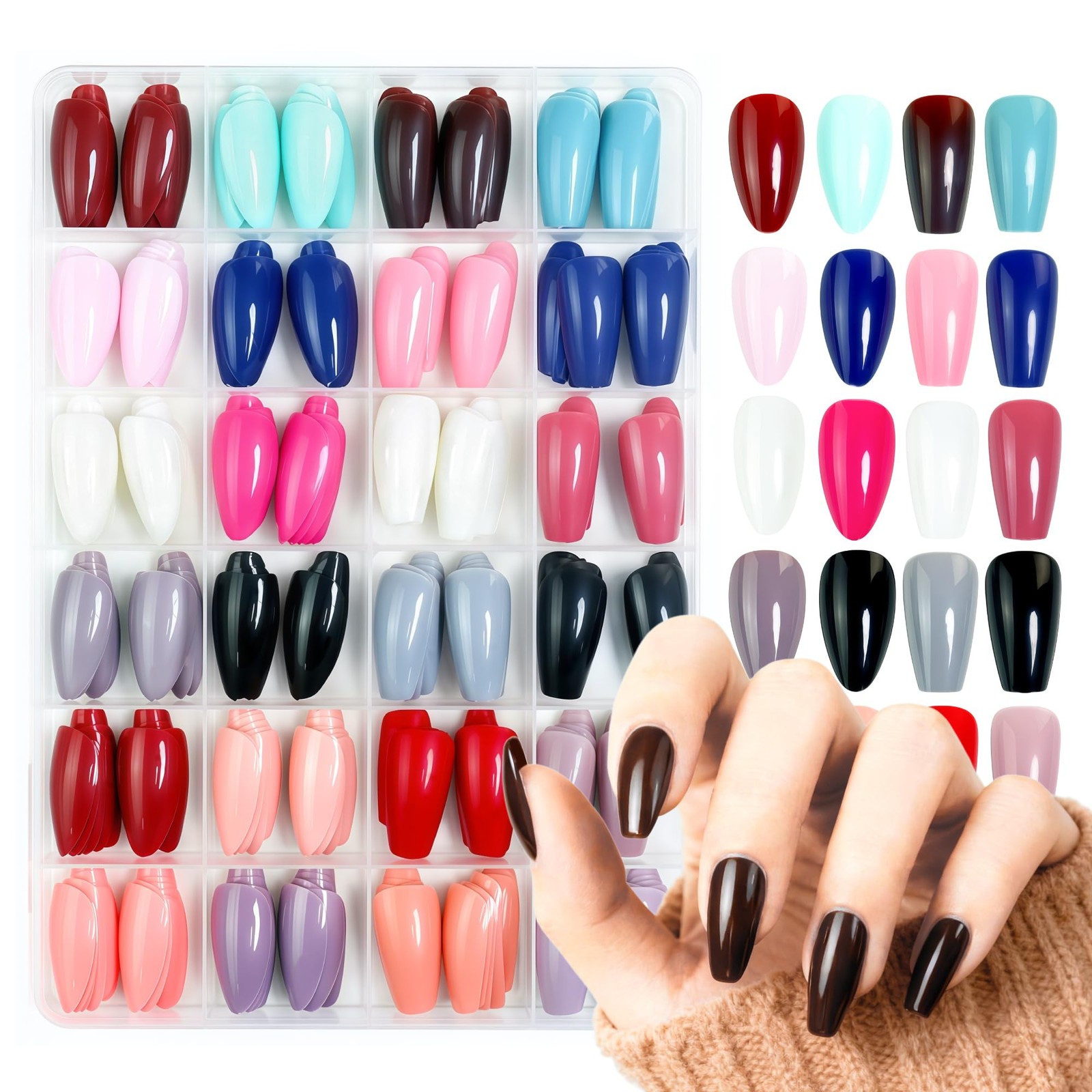 U-LIAN 576Pcs Press on Nails Kit, Short Almond & Coffin Shapes, 24 Pack Gloss…
