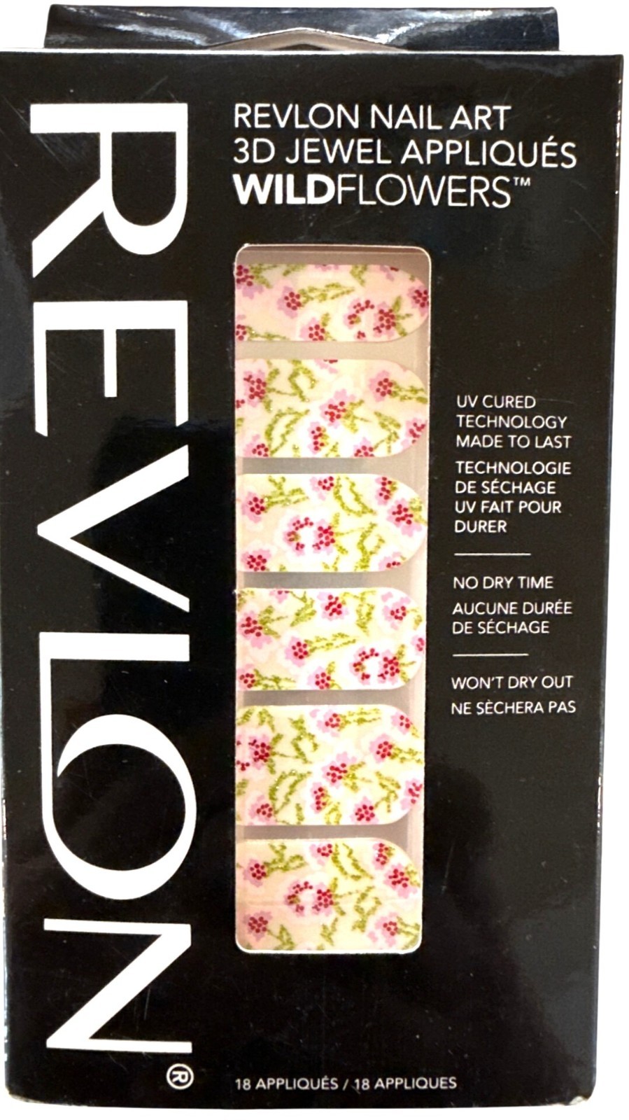 Revlon WILD FLOWERS 18 Strips 3D Jewel Appliques 05 BROCADE GARDEN Pink+Green+
