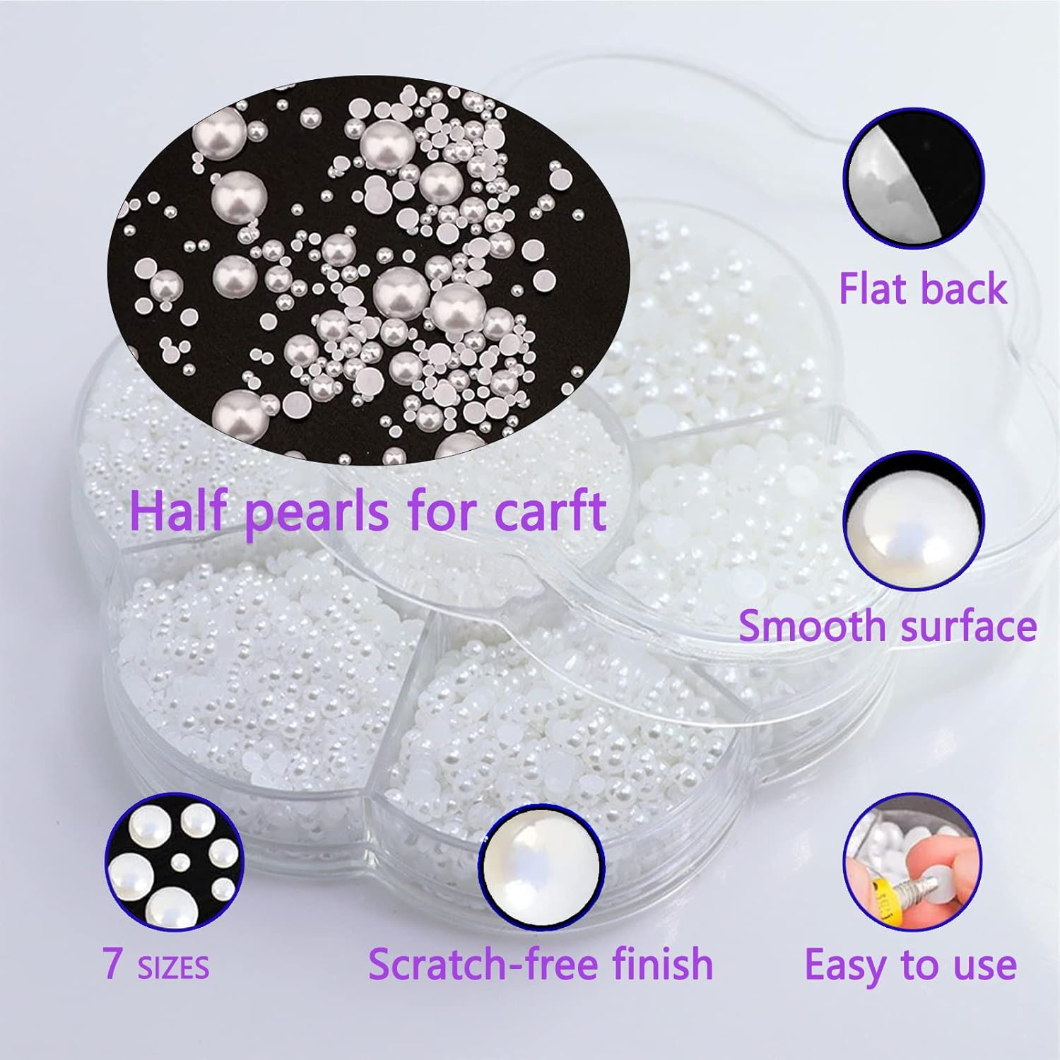 5900 Pcs Half Pearls for Crafts Meters White Nail Pearls for Nail Art Falt Back