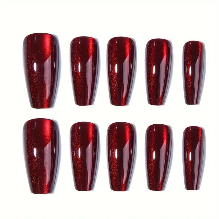 Press On Nails Coffin Shape Fake Nails Long False Nails with Glitter Design for