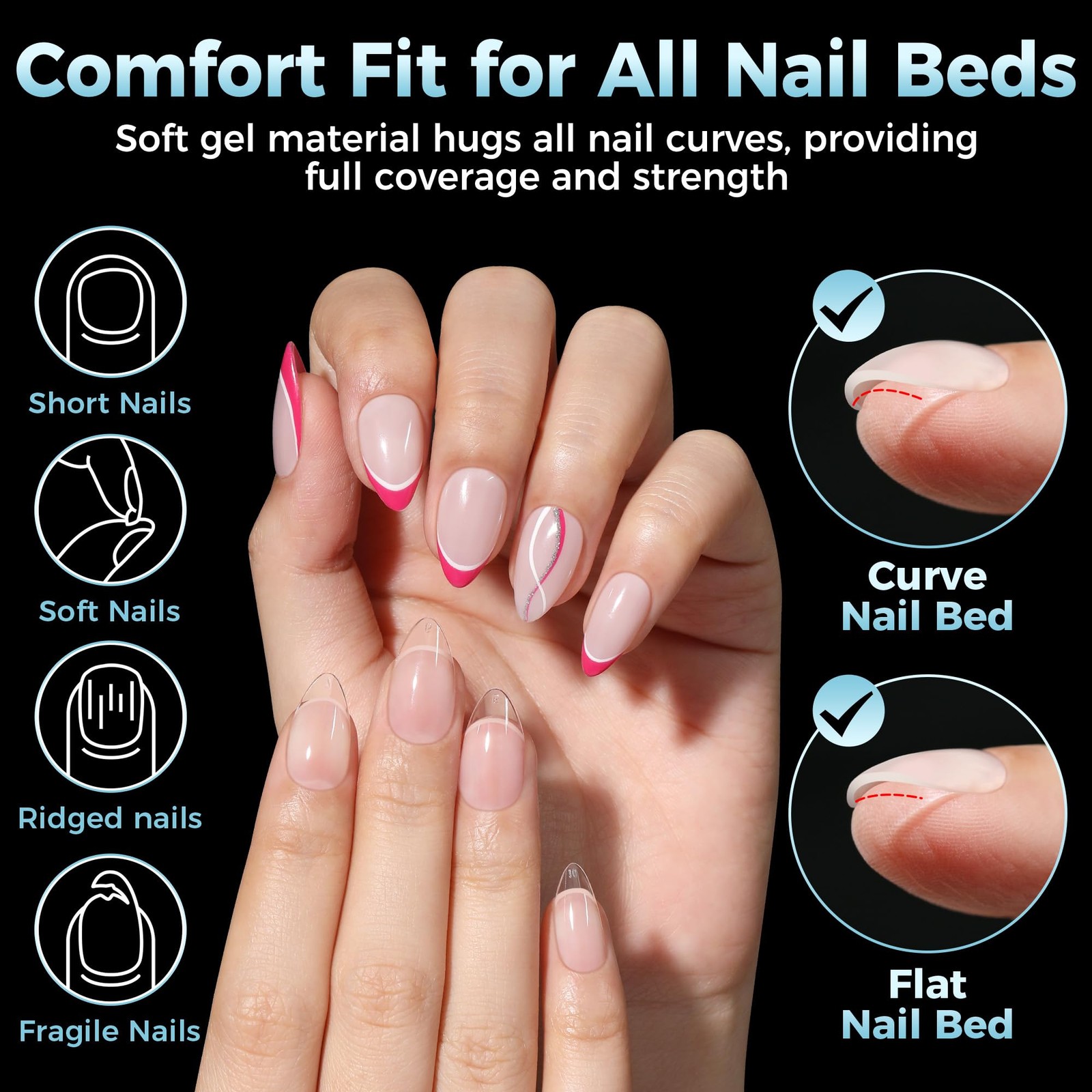 Short Almond Shape Nail Tips, Point Almond Gel x Nail Tips C1-Ponit Almond