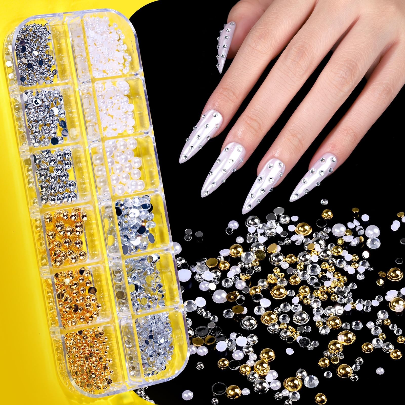 Teenitor Gold Chrome Nail Powder Kit with White Pearl/Gold/Holographic Silver