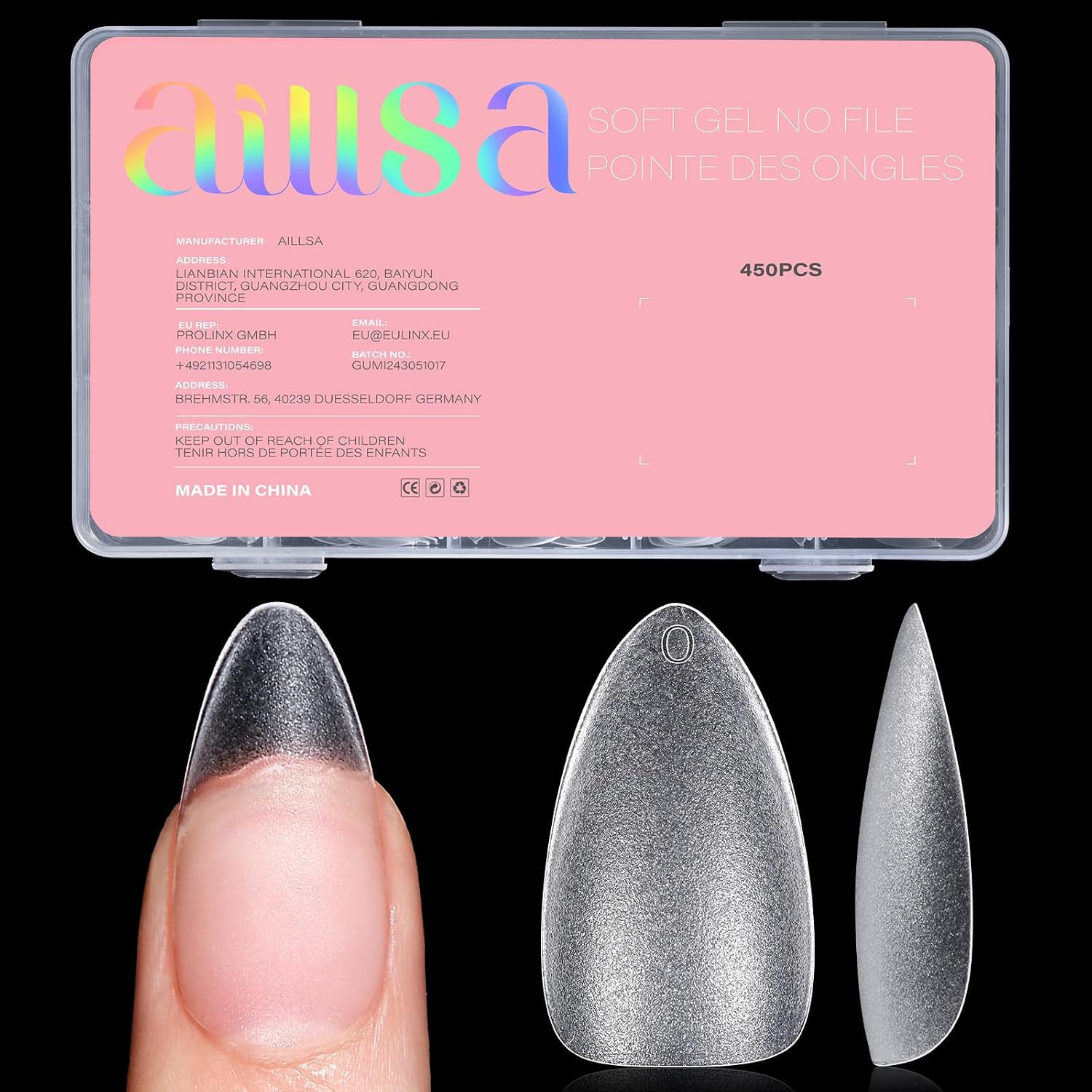 Medium Almond Nail Tips 450PCS Full Cover Clear Acrylic Nail Tips | Double-Sided