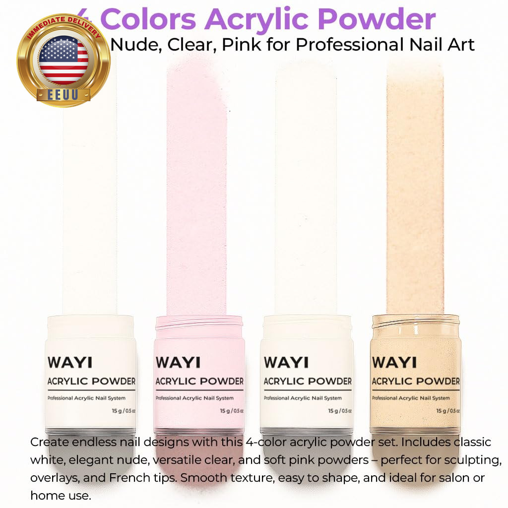 9Pcs Acrylic Nail Kit – 4Pcs Acrylic Powder (Pink, White, Clear, Nude) and Profe