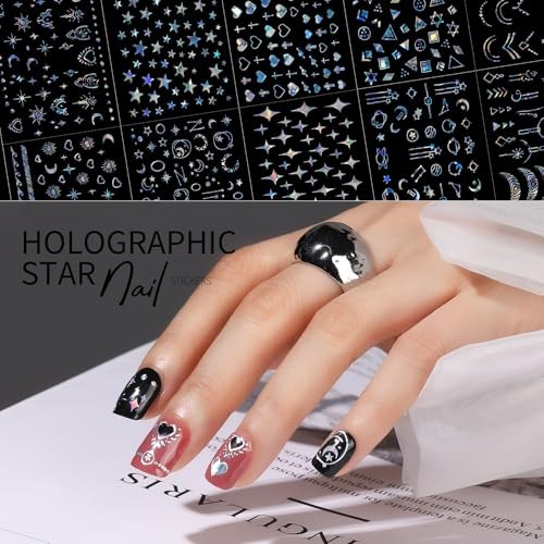 50 Sheets Aurora Nail Stickers for Nail Art, Star Nail Art Stickers for Kids