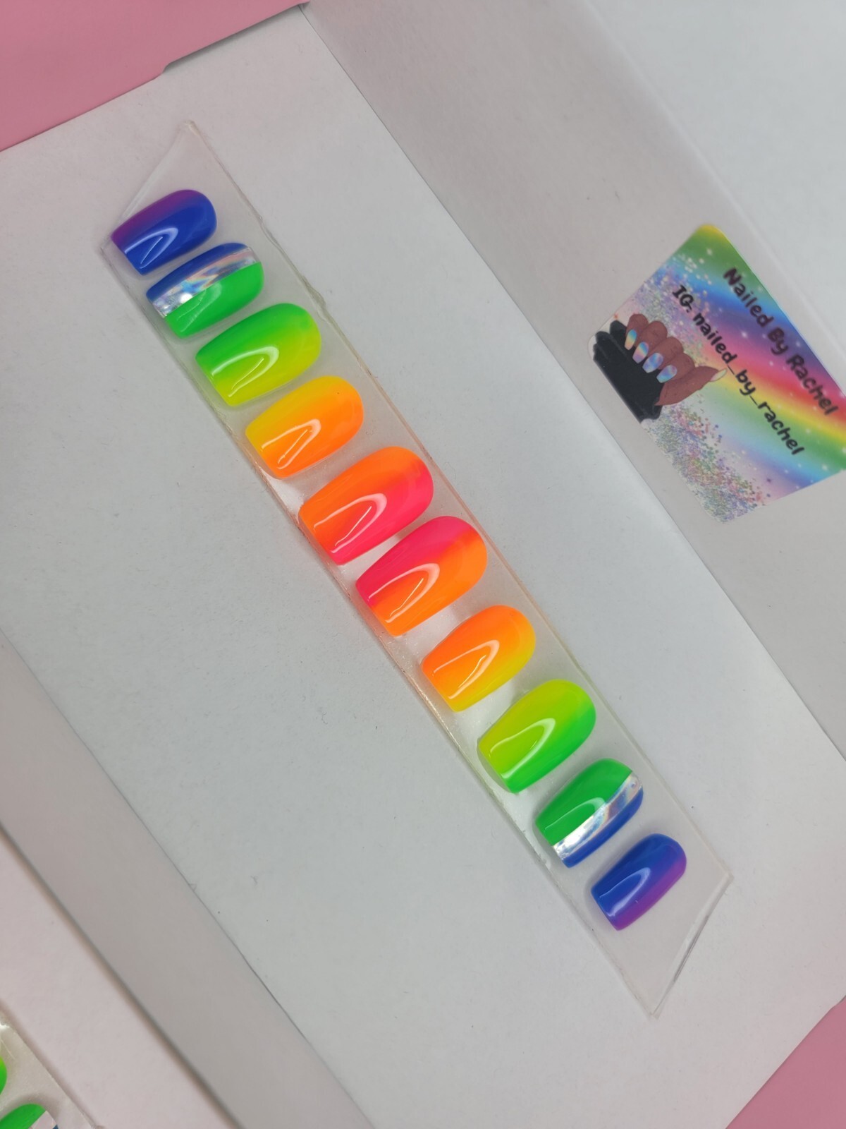 Neon Rainbow ombre nails Press On nails short square pride nails