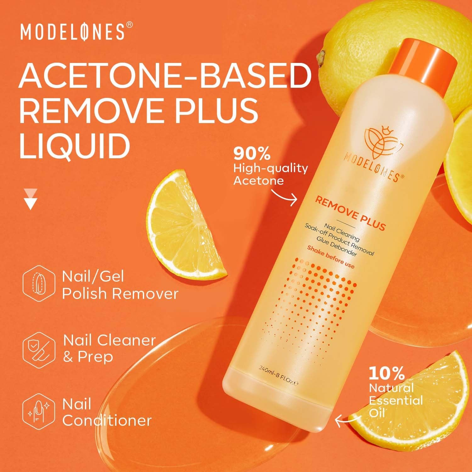 Modelones Acetone Nail Polish Remover, 8 Fl Oz (Pack of 1), Lemon
