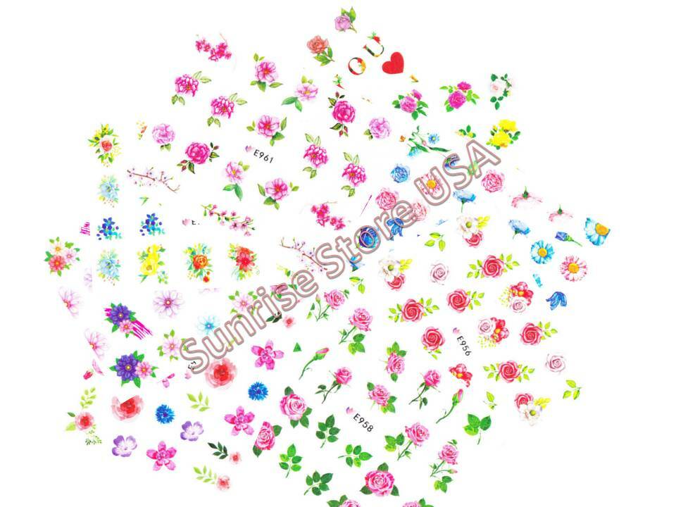 3D Nail Art Sticker Rose Daisy Flower Leaves Floral Decals Manicure Peel & Stick