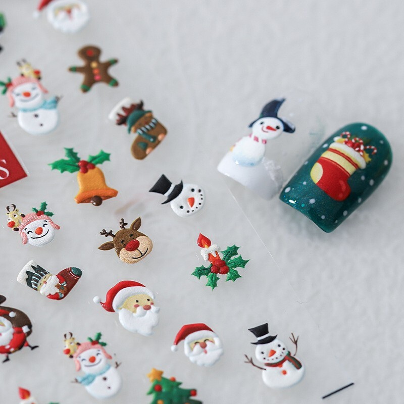 Festive Christmas Nail Sticker Set – Gingerbread, Santa, Snowman, Ornaments(399)