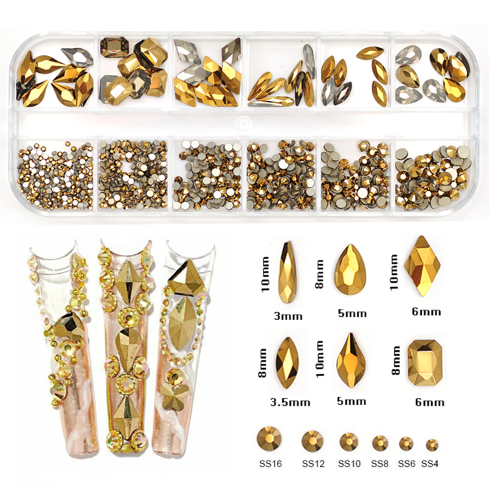12Box/Set Mix SHAPE Crystal Rhinestone Diamond NON hotfix Nail Art Decoration