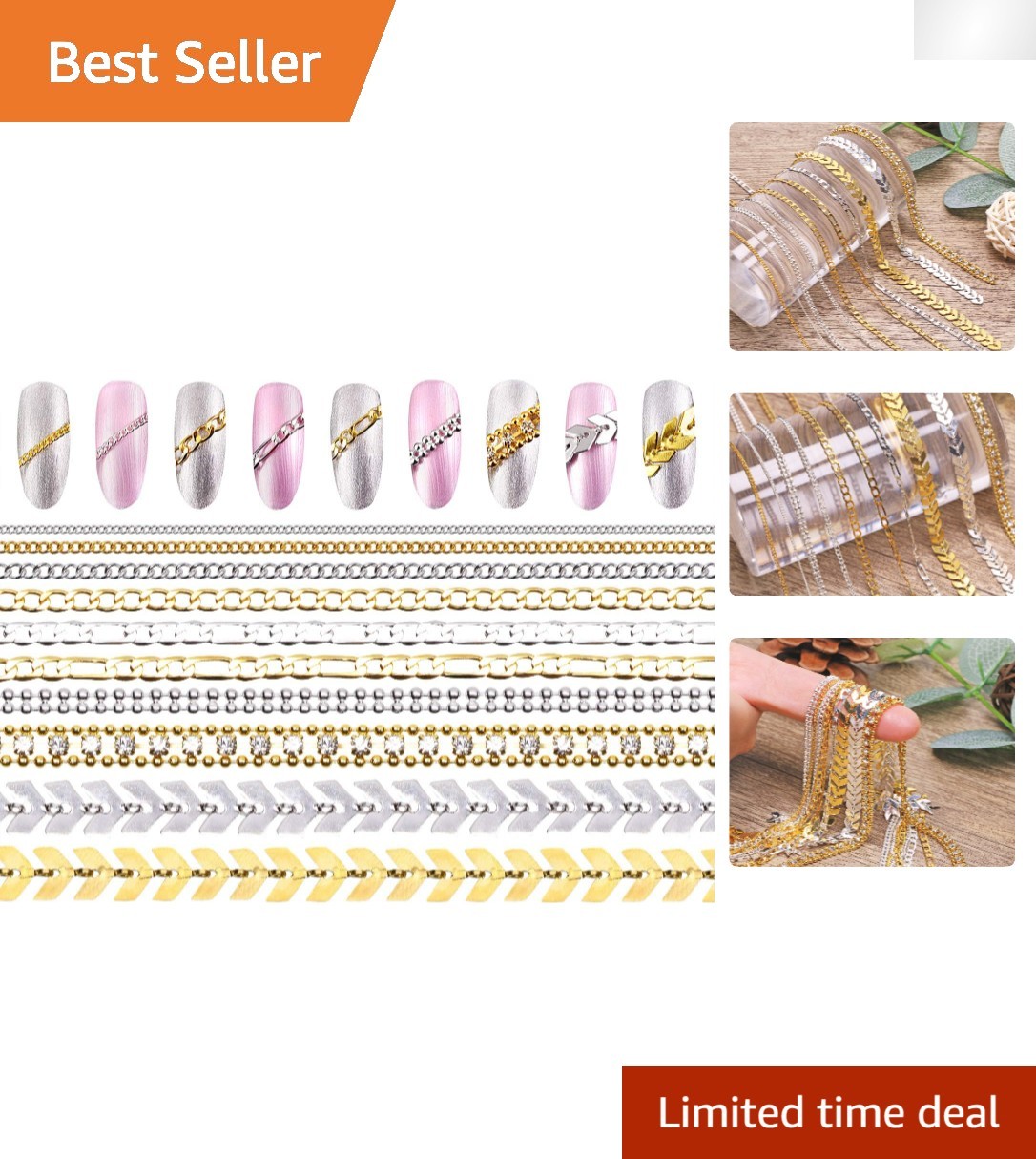 Elegant 3D Nail Chains with Beads and Rhinestones – Perfect for DIY Enthusiasts