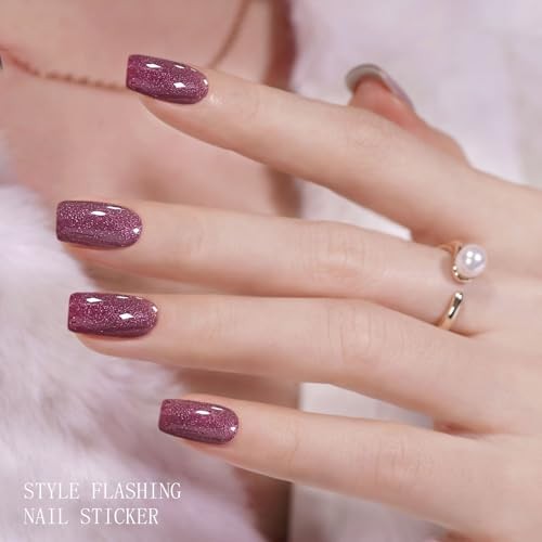 Gel Nail Stickers Glitter Dark Red Semi Cured Gel Nail Strips Wraps UV/LED