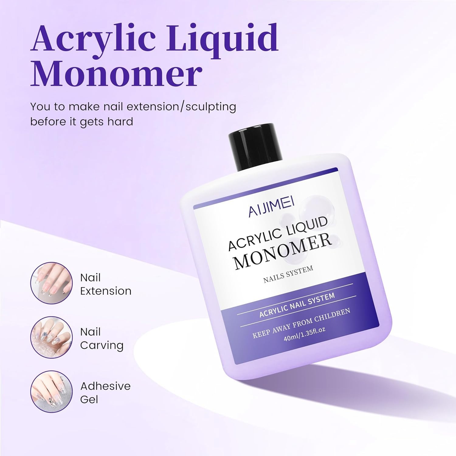 Professional 40ml Acrylic Liquid Monomer for Salon and Home Use – Fast Dry