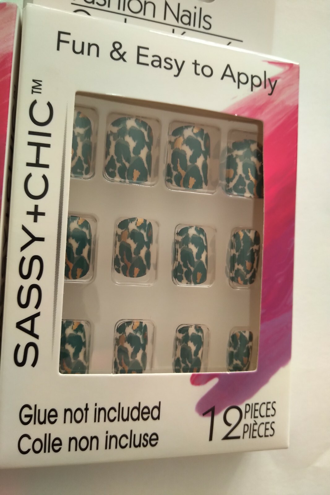 2 12 pcs Sassy+Chic Artificial nails Camo Print khaki animal press tabs included