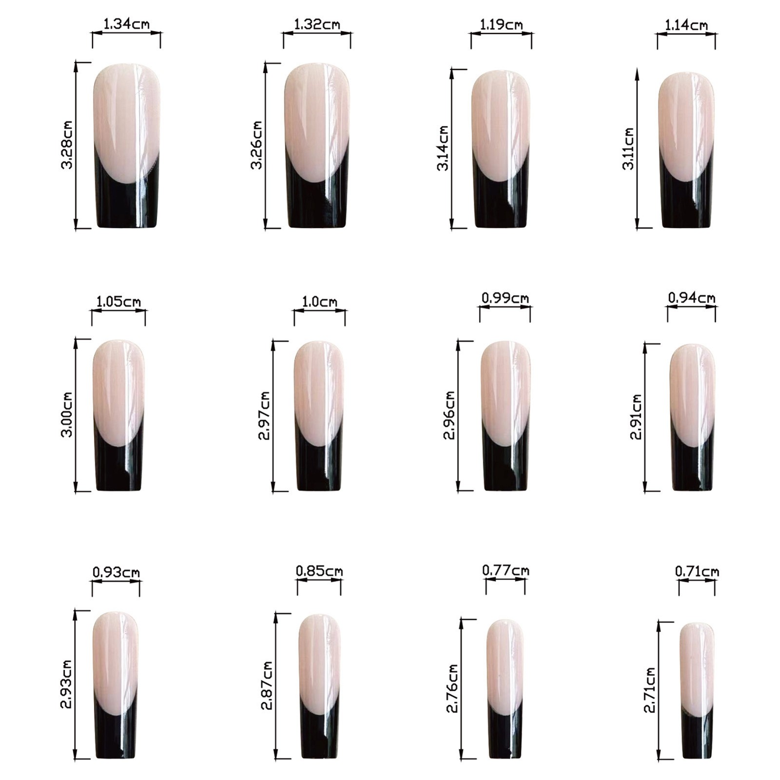 Black Edge French Tips,Square Long Press On Nail,Nude Fake Nail,Daily False Nail