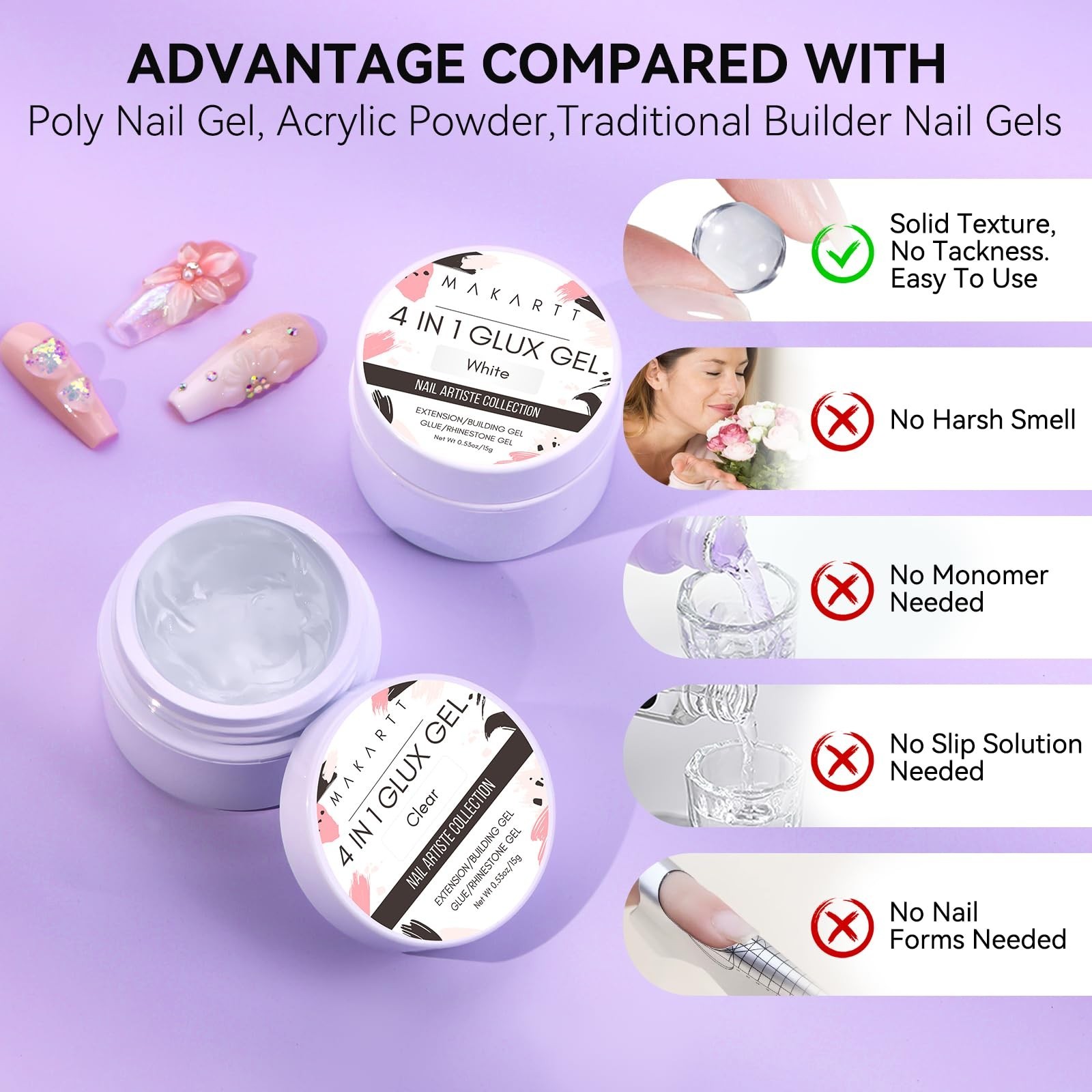 3D Gel Nail Art Starter Kit – Clear & White Sculpting Gel, Non-Sticky Builder, D