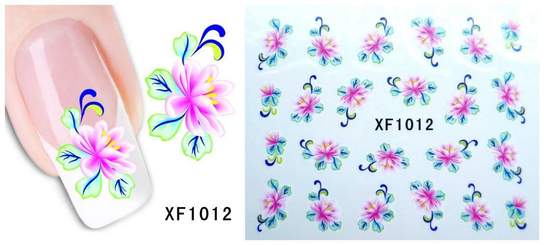 Nail Art Water Transfer Sticker Decal Stickers Pretty Flowers Pink Green XF1012