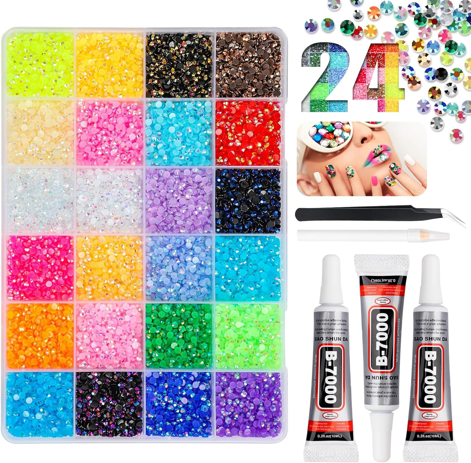 Bedazzling Kit with 32000Pcs Rhinestones, Jelly Rhinestones for Bedazzling, 24 C