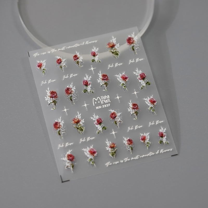 5D Embossed Nails Art Stickers Nail Decals for DIY Nail Art Self 1 Red Rose