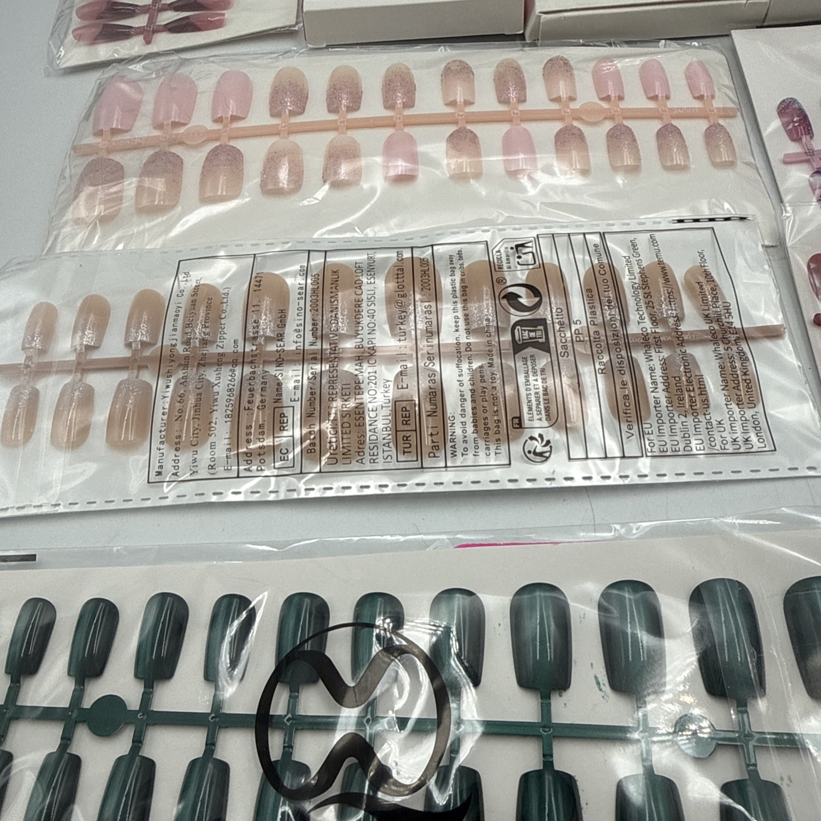 Lot of 15 Nail Sets – Glue On. Various Shapes, Colors, Designs