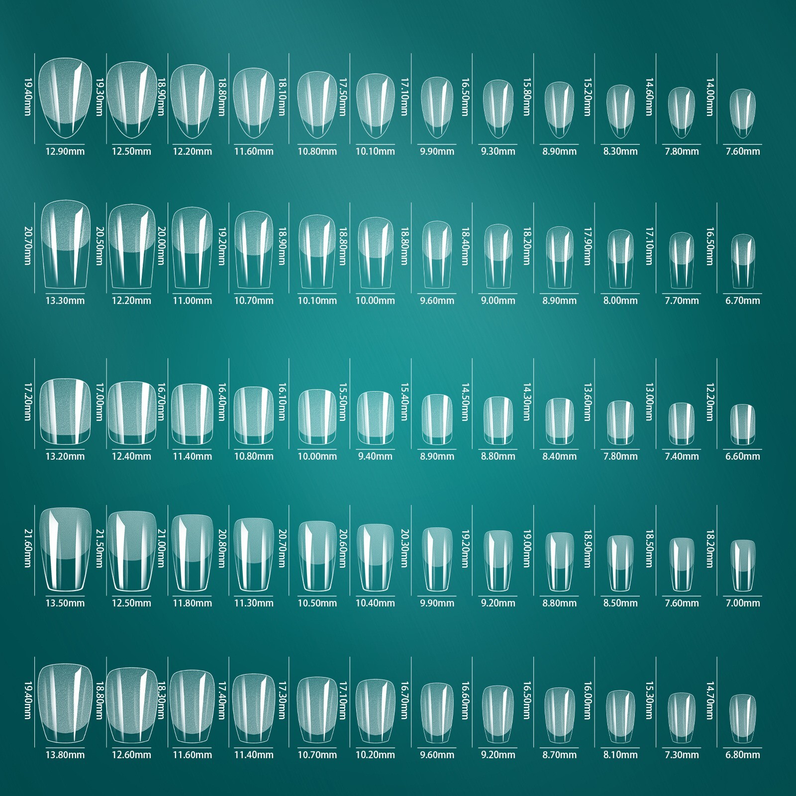 240pcs Nail Plate False Nail Tips 5 Mix Shapes Set Stiletto/Square/Coffin/Almond