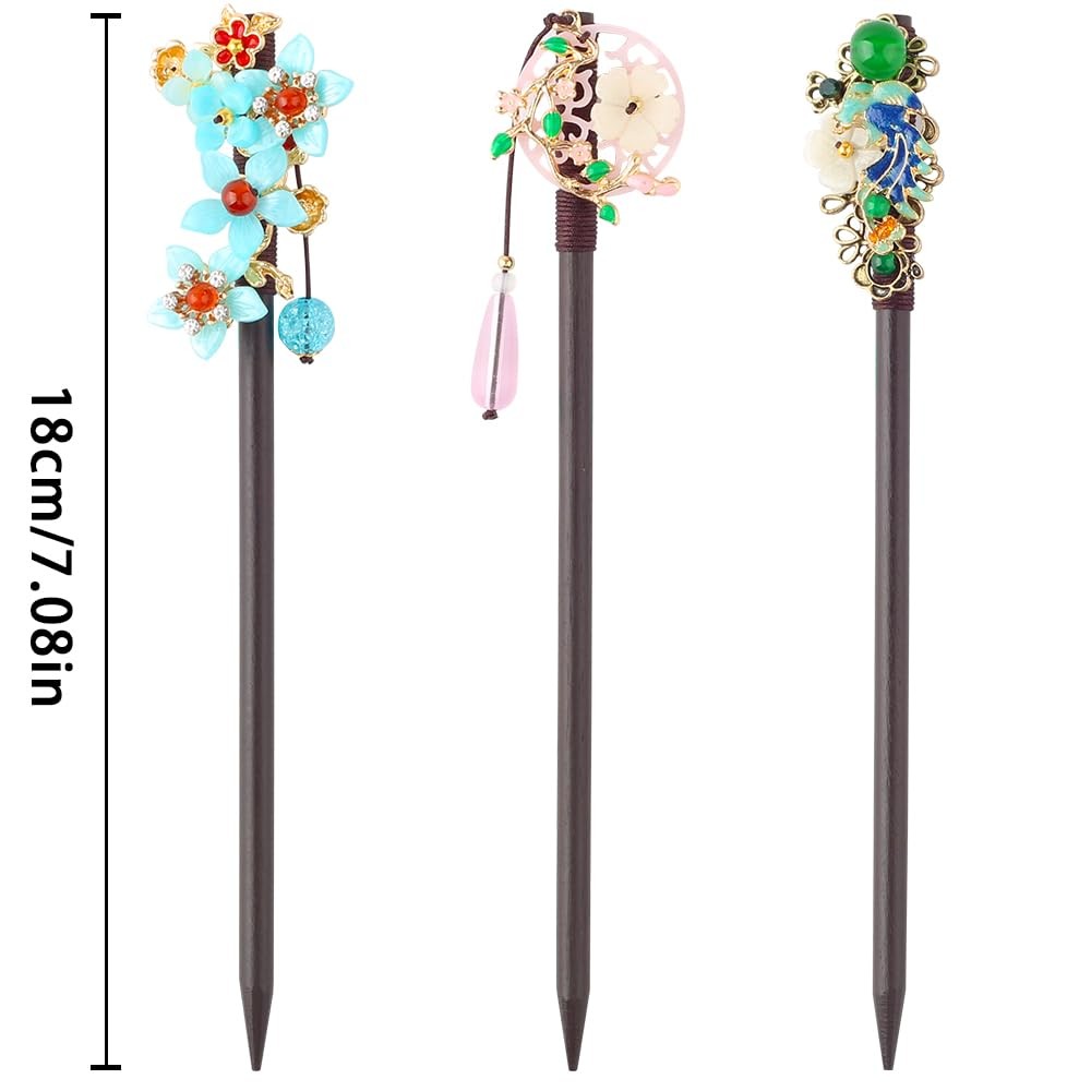 3PCS Hair Stick,Flower Pins For 1 Count (Pack of 3), blue,Pink,Green