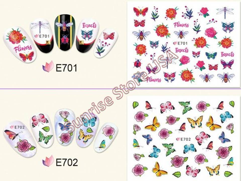 11 Designs 3D Nail Art Sticker Butterfly Birds Flower Vase Rose Insects Decals