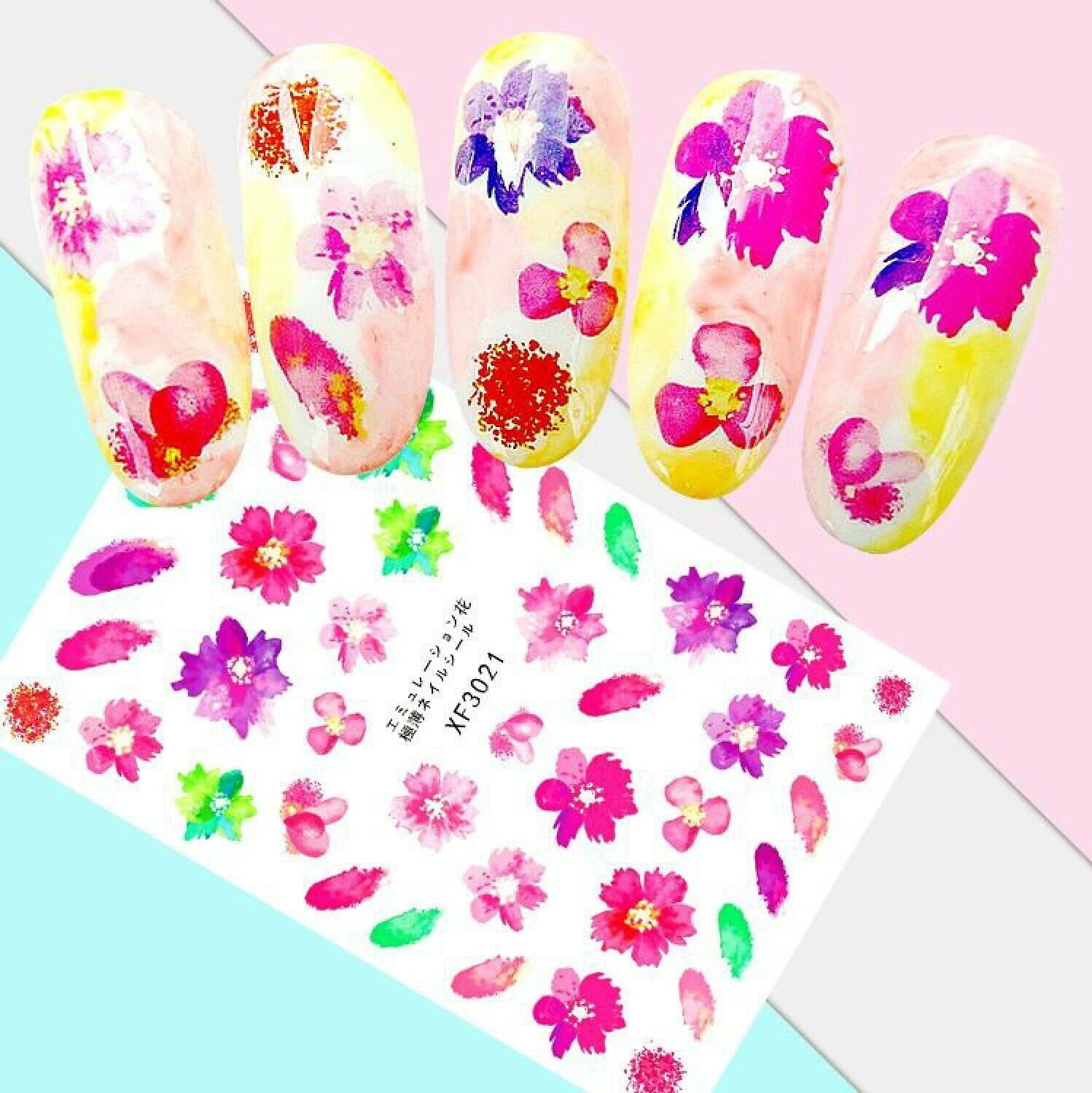 Nail Art Stickers Transfers 3D Self Adhesive Multicolored Flowers (XF3021) NS34