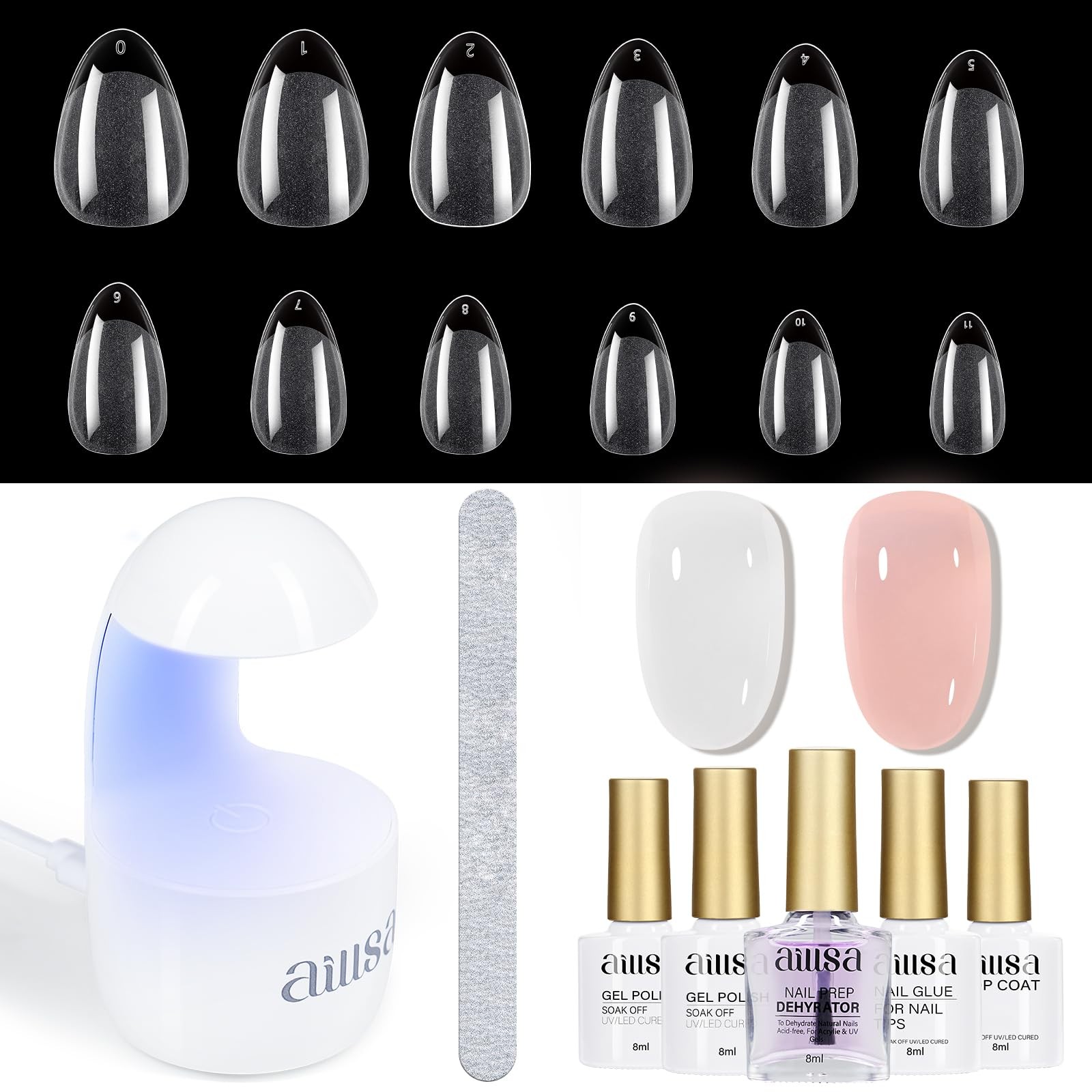 Gel Nail Kit Short Almond Nail Tips 240pcs with 2 In 1 Nail Glue Base Coat an…