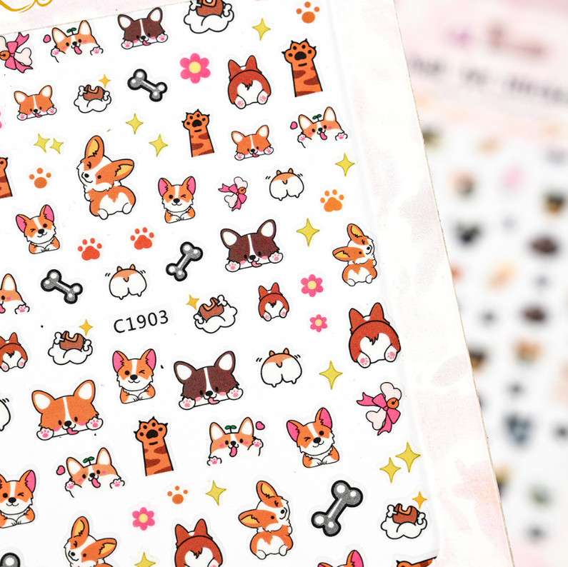 1Pc Dog Cat Animal Print Nail Stickers Decals Decoration Waterproof DIY NS53