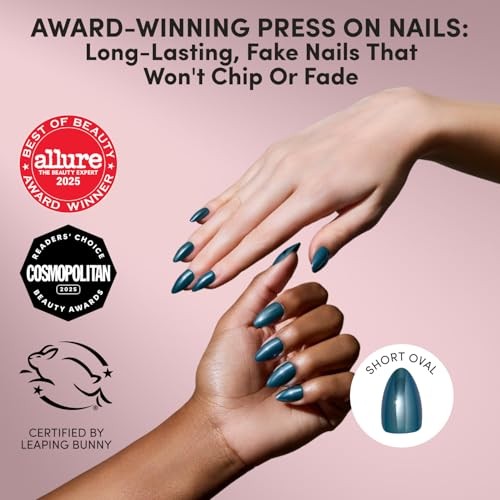 Press On Nails – Midnight Teal | Green Short Almond Fake Nails with