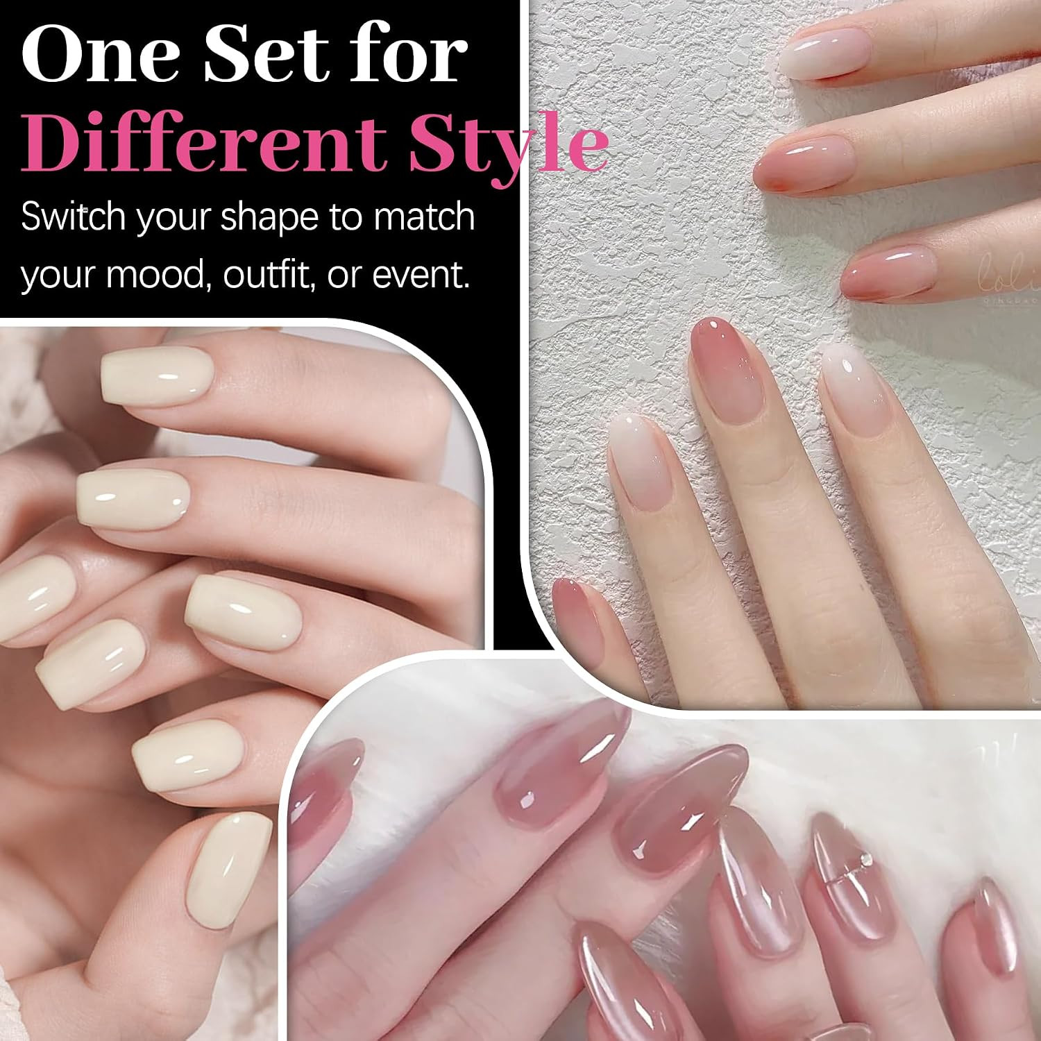 450PCS Short Almond & round & Square – 3 Styles Nail Tips, 70-Grit Pre-Etched Pr