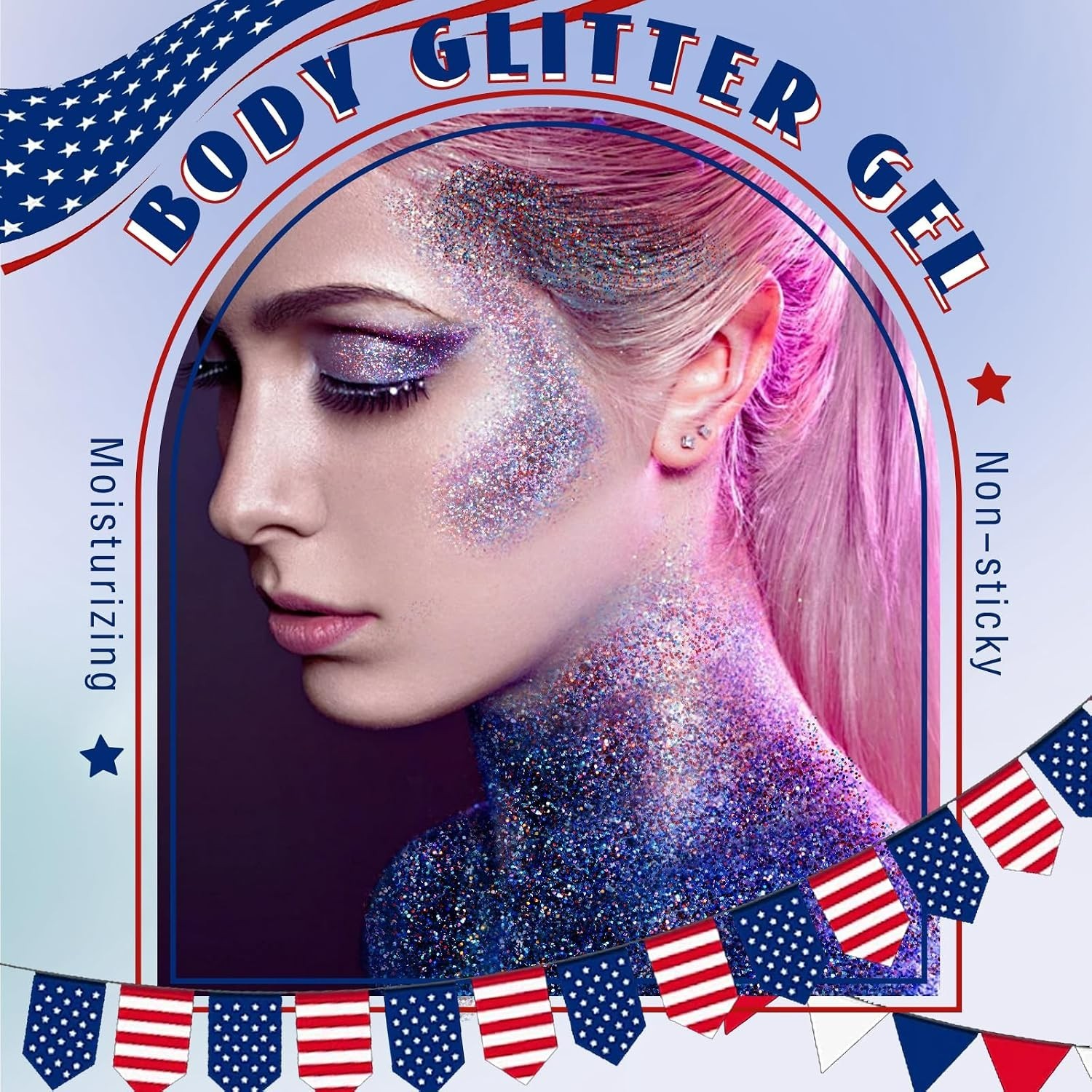 Patriotic Roll-On Body Glitter Gel – Red, White & Blue for Festive Makeup