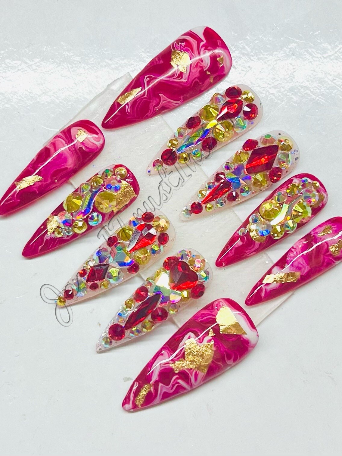 SPARKLE MARBLE- LONG STILETTO – NEW GEL PRESS ON NAILS GLUE ON NAILS MAKARTT