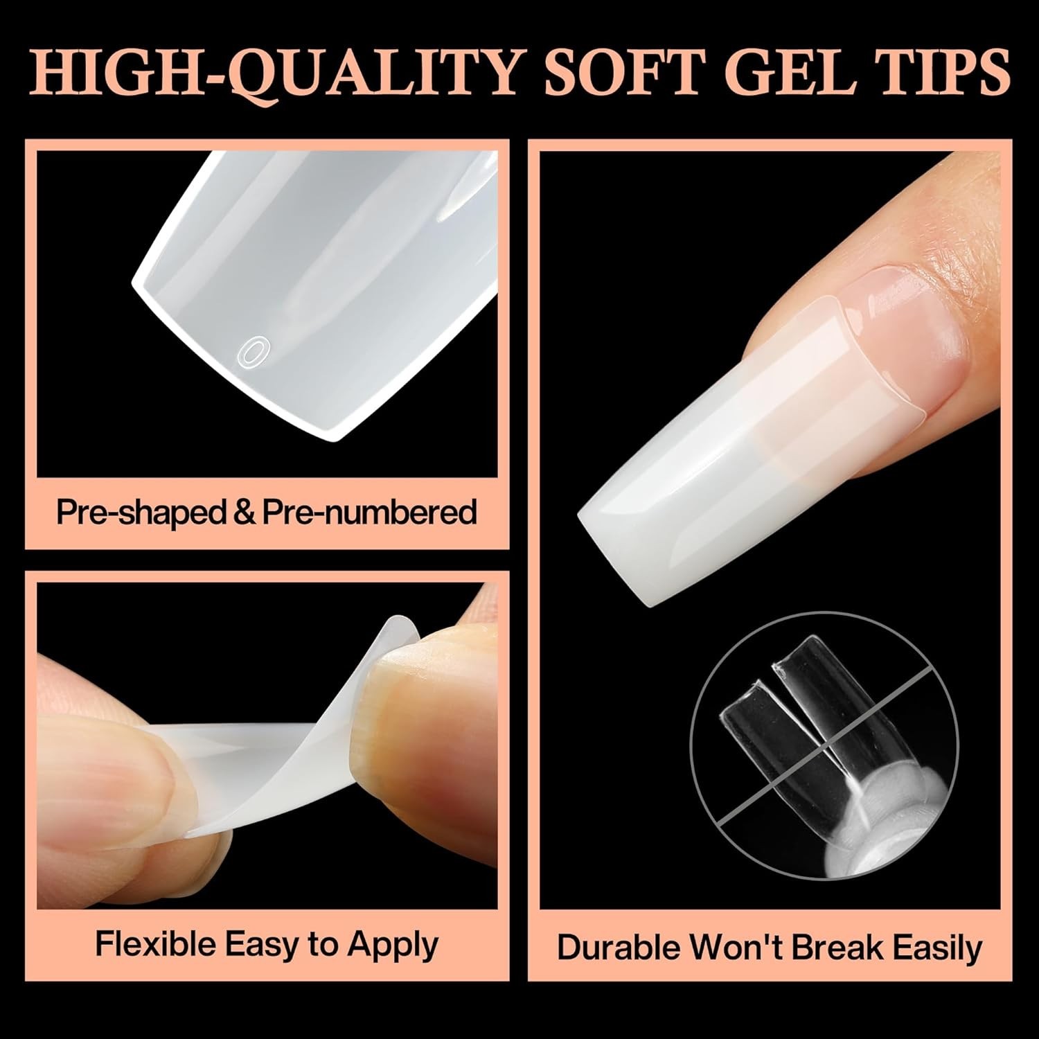 Elegant Gradient Half Cover Acrylic Nail Tips – 504PCS Soft Gel Set for DIY Art