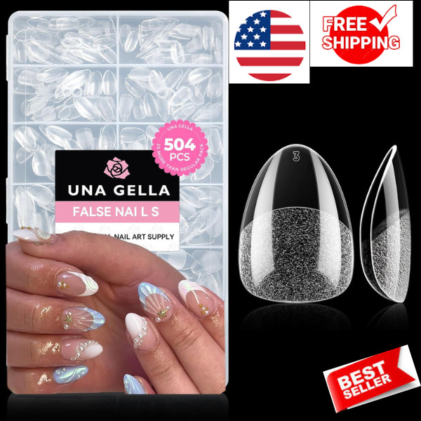 UNA GELLA Extra Short Almond Nail Tips Full Cover 504PCS Gel Nail Tips Short Alm