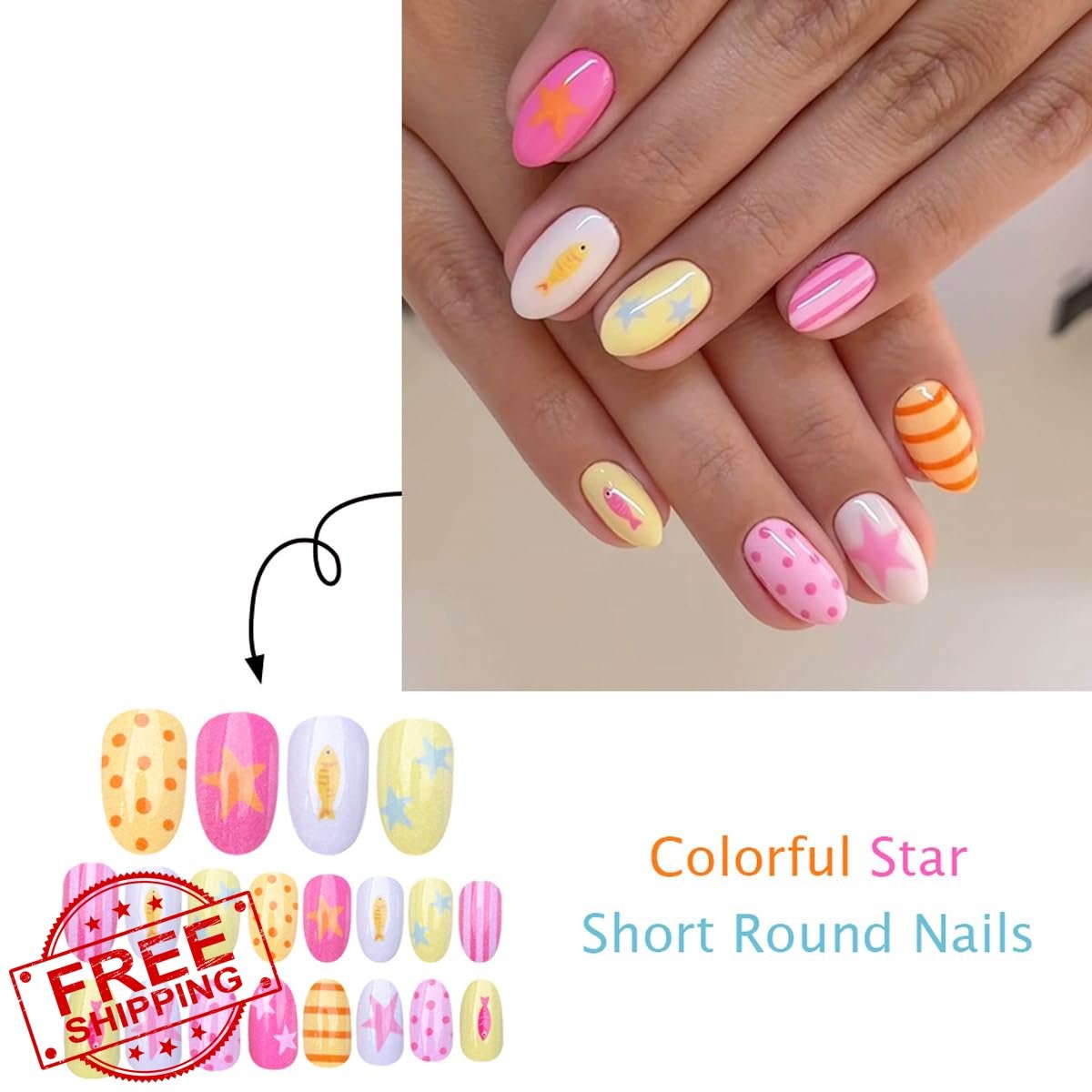 KASOICRA Medium Star Fish Line Press On Nails