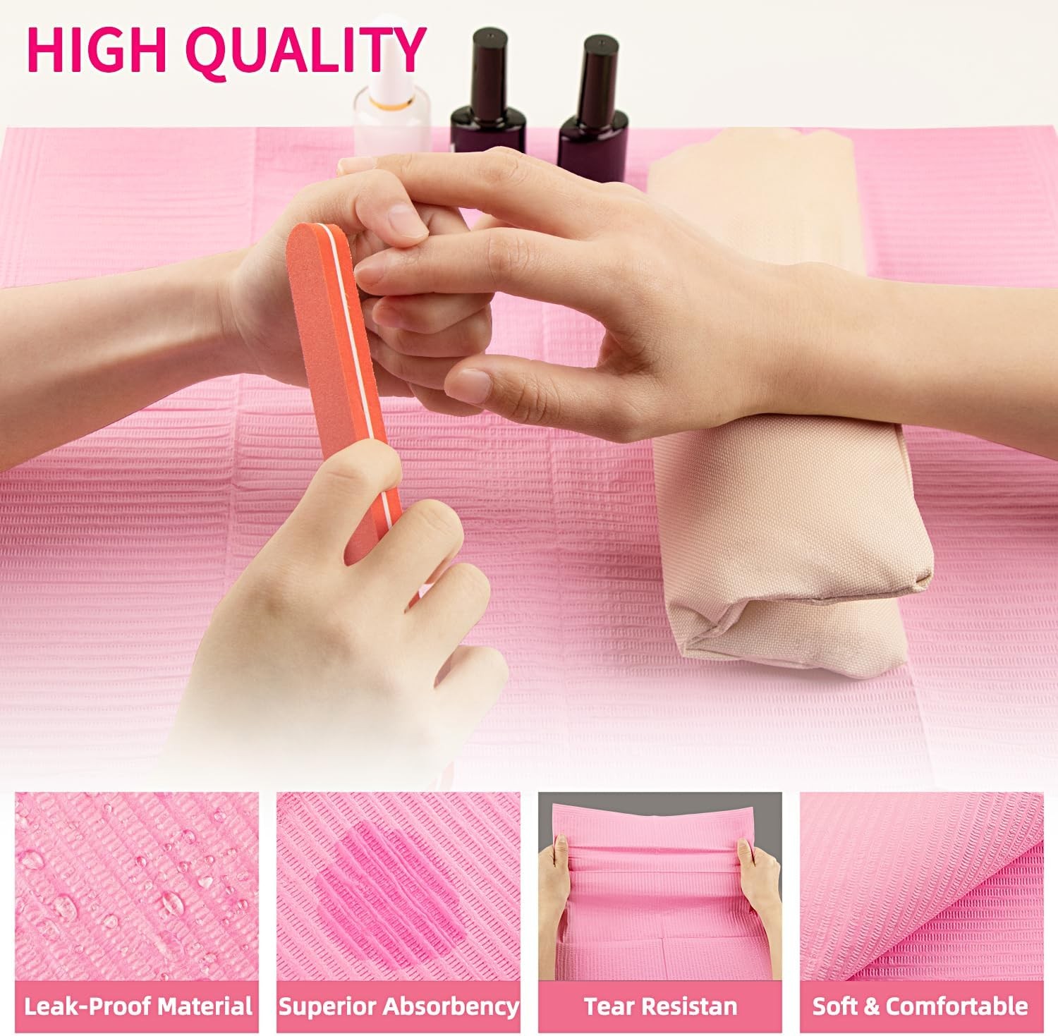 Nail Art Table Mat – Disposable Nail Paper Towels (50PCS) – Pink Waterproof 3-Pl