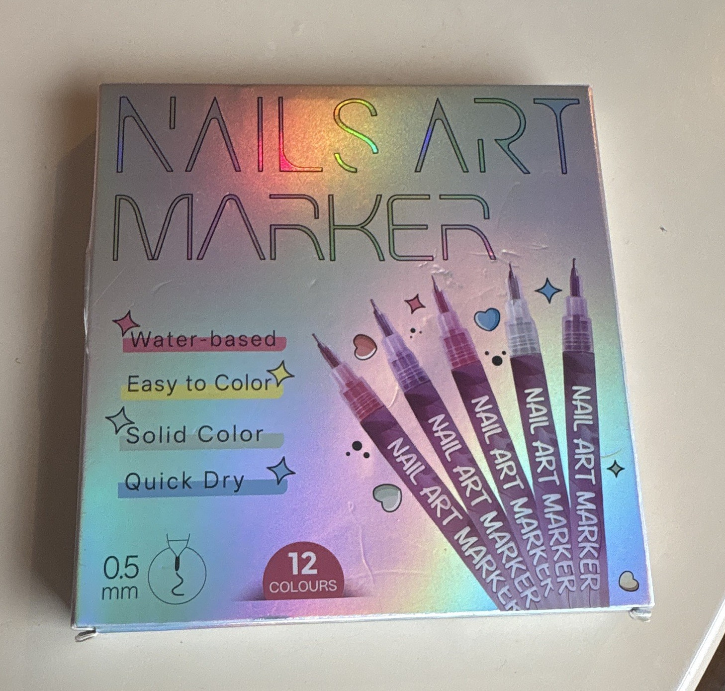 Nail Art Pen Set 12 Colors Multicolor Solid Color Water-Based Quick Dry 0.5mm