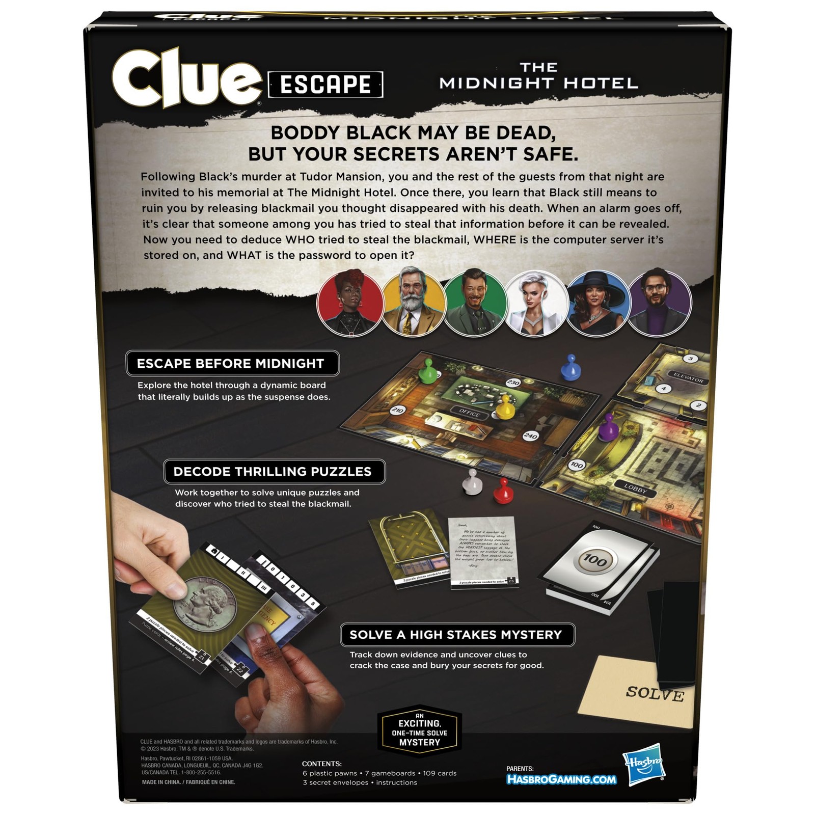 Clue Escape: The Midnight Hotel Board Game, 133.5 cubic inches, Black