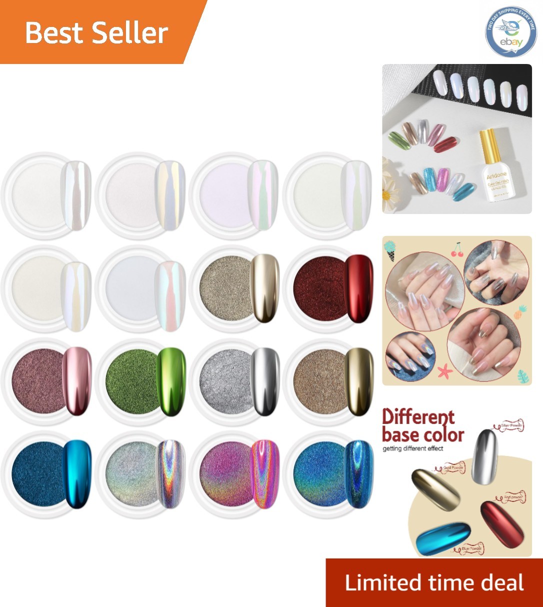 Magic White Pearl Nail Powder – 16 Colors for Stunning Holographic Effects